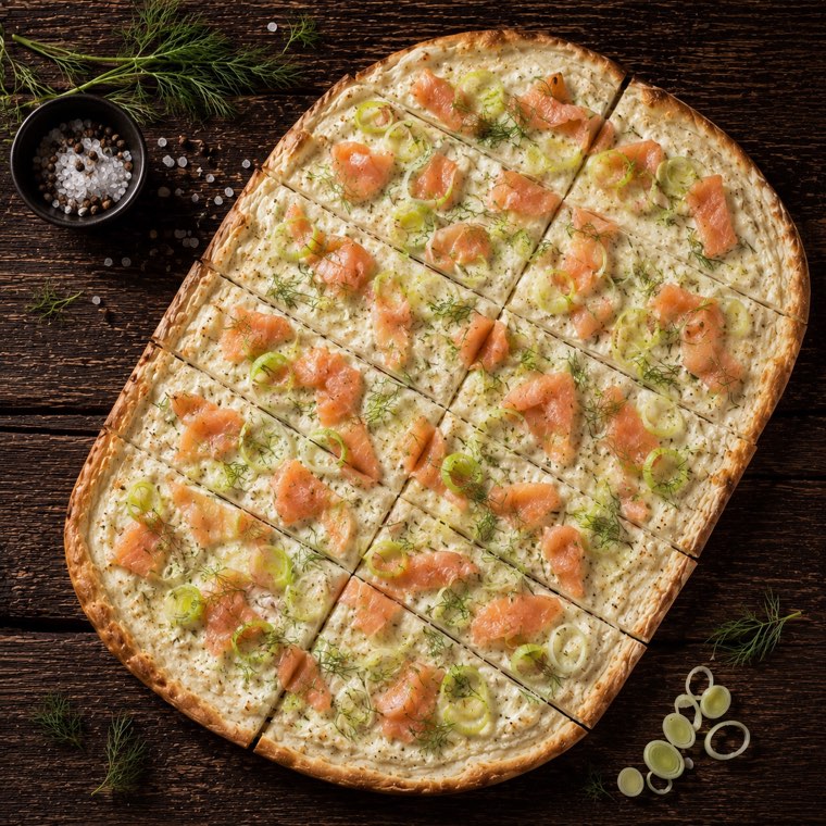 Tarte flambée Lachs und Lauch